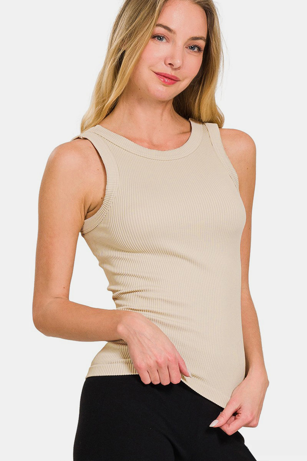 Women's Zenana 2 Way Neckline Washed Ribbed Tank