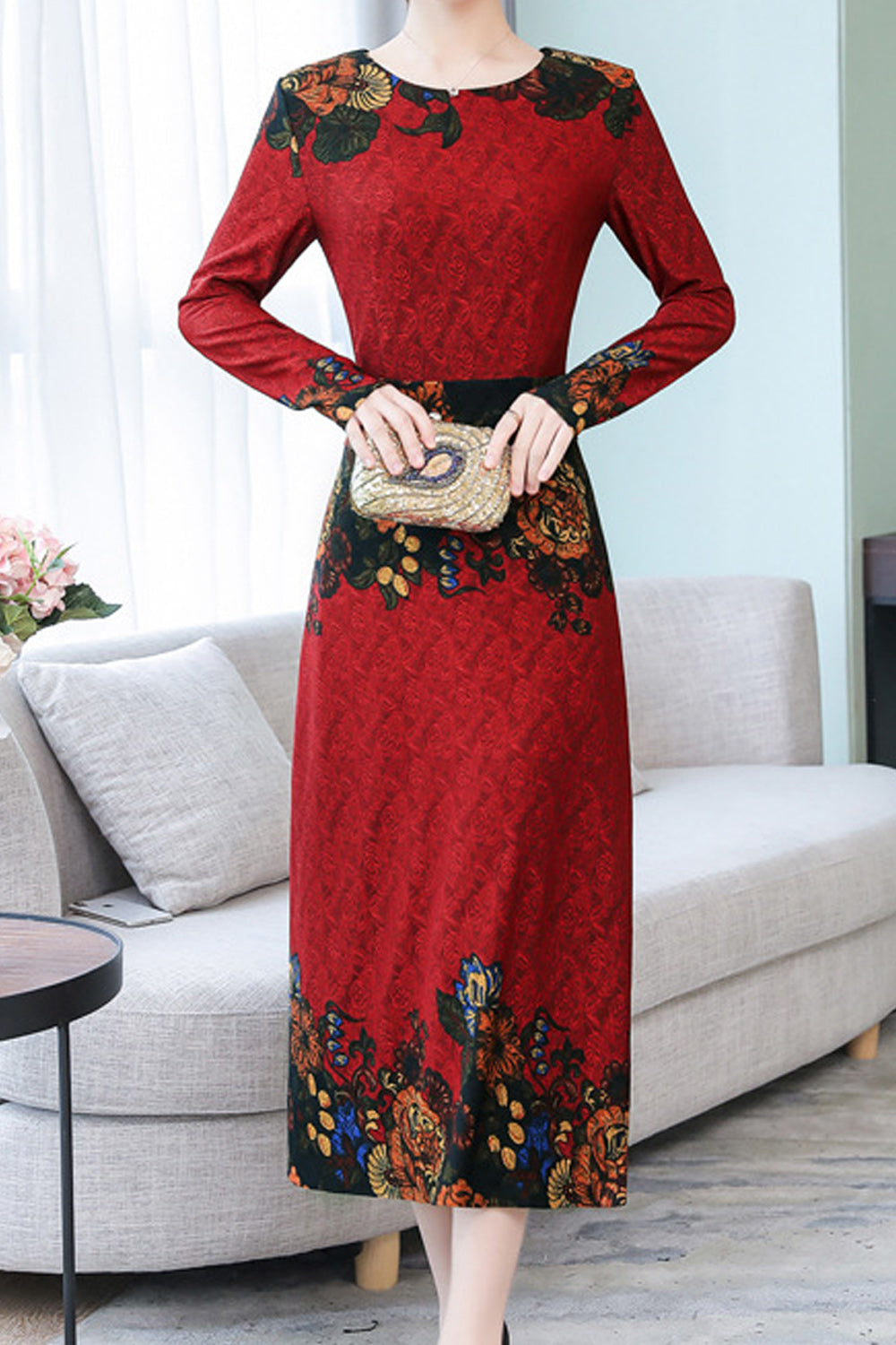 Ketty More Women Fashionable Printed Pattern Half Sleeve Mid Length Trendy Dress-KMWDC5705