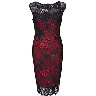 Women Outstanding Floral Lace Decorated Round Neck Sleeveless Fashionable Bodycon Dress - C794UD