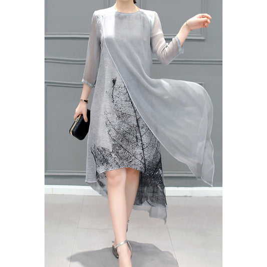 Women Long Sleeve Summer Casual Round Neck Lightweight Dress - C2072UD