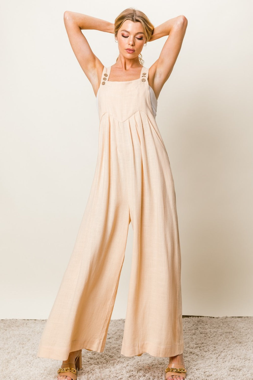 Women's BiBi Texture Sleeveless Wide Leg Jumpsuit