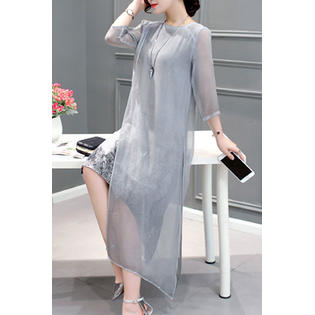 Women Long Sleeve Summer Casual Round Neck Lightweight Dress - C2072UD