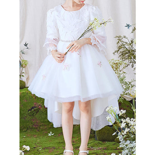 Kids Girls Crochet Lace Irregular Fancy Dress - C3997UKGD