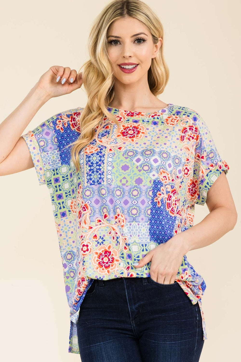 Women's Celeste Full Size Round Neck Short Sleeve Floral T-Shirt