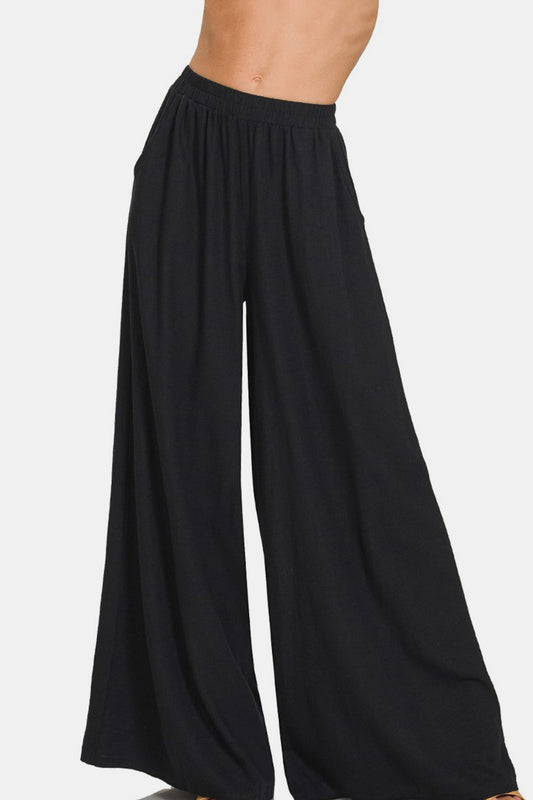 Women's Zenana Pleated Linen Blend Wide Leg Pants