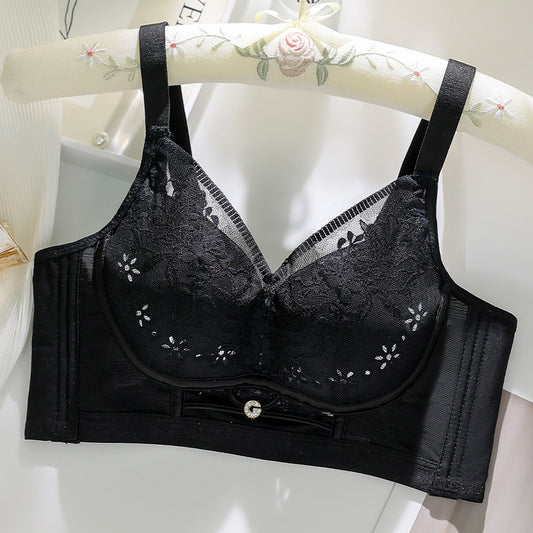 Adjustable bra for big breasts that show small size, feminine and beautiful back, gathered hole cup, breathable, thin, supportive and anti-sagging bra