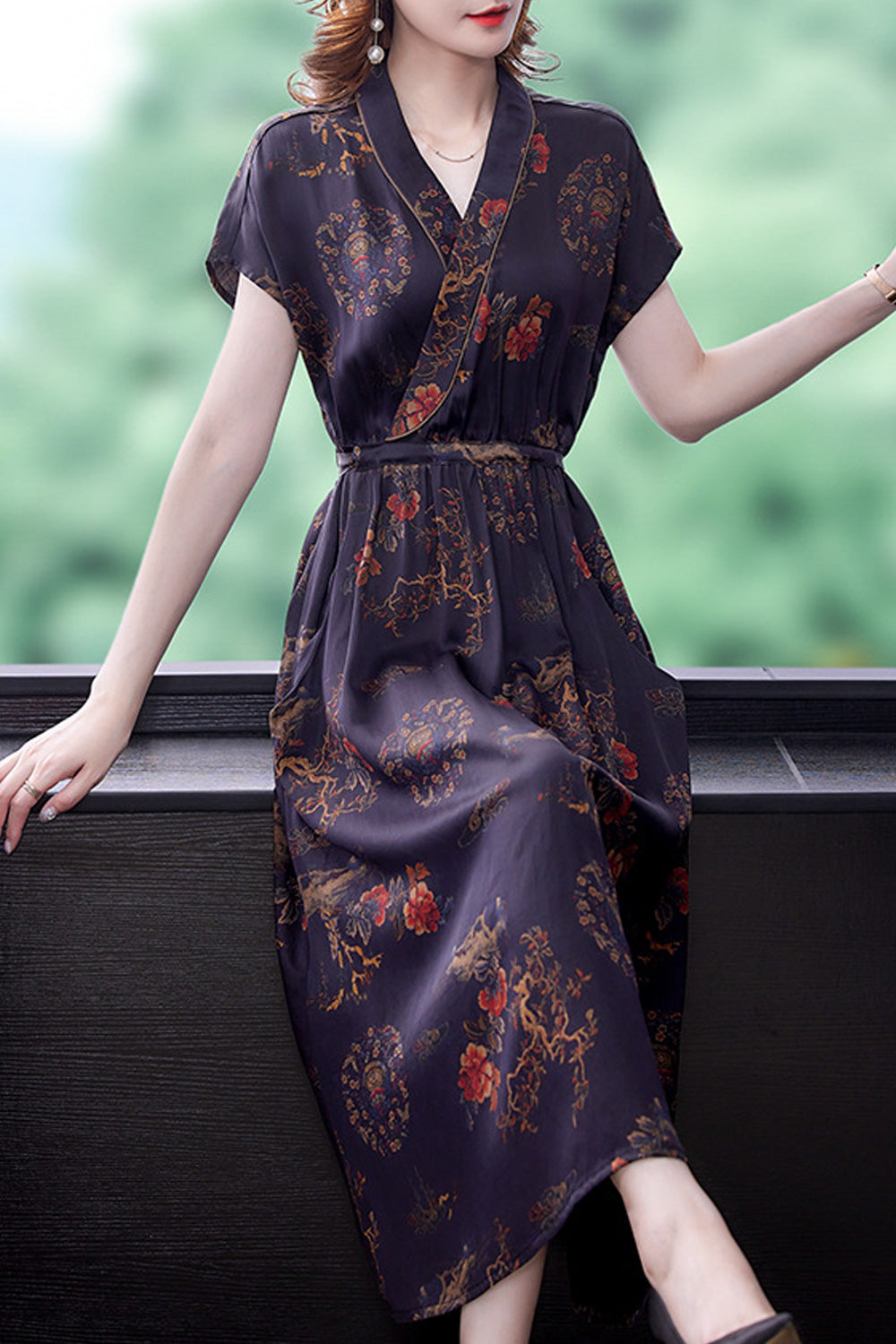 Ketty More Women V-Neck Floral Printed Beautiful Party Dress-KMWDC5672