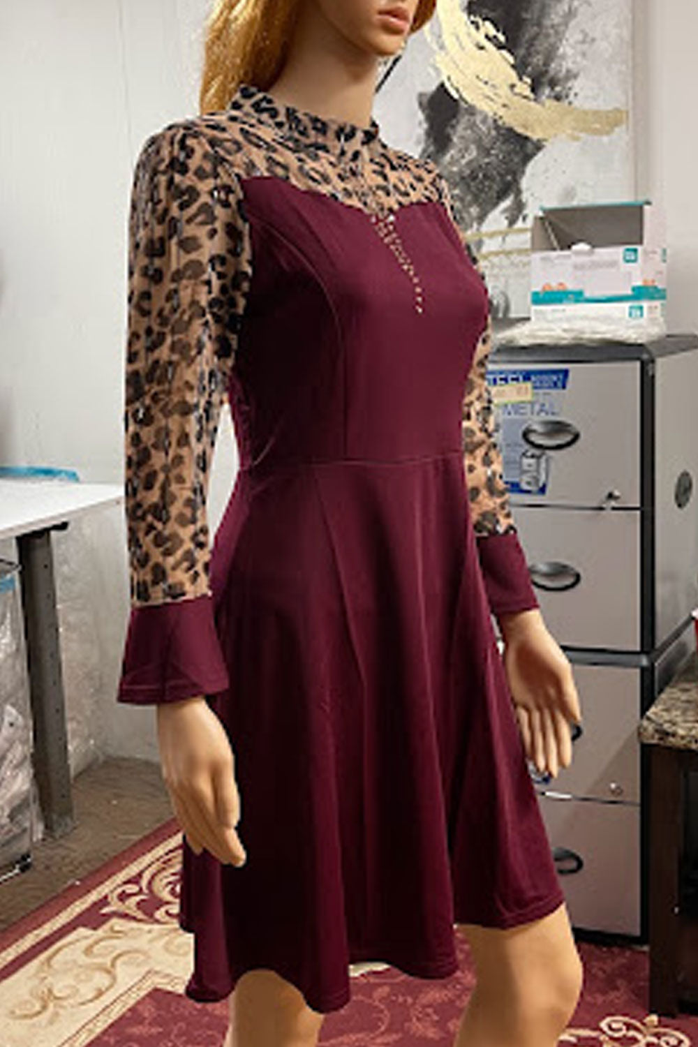 Women Outstanding Leopard Printed Round Neck Slim Fit Comfy Fabric Constructed A-Line Dress - WD118197