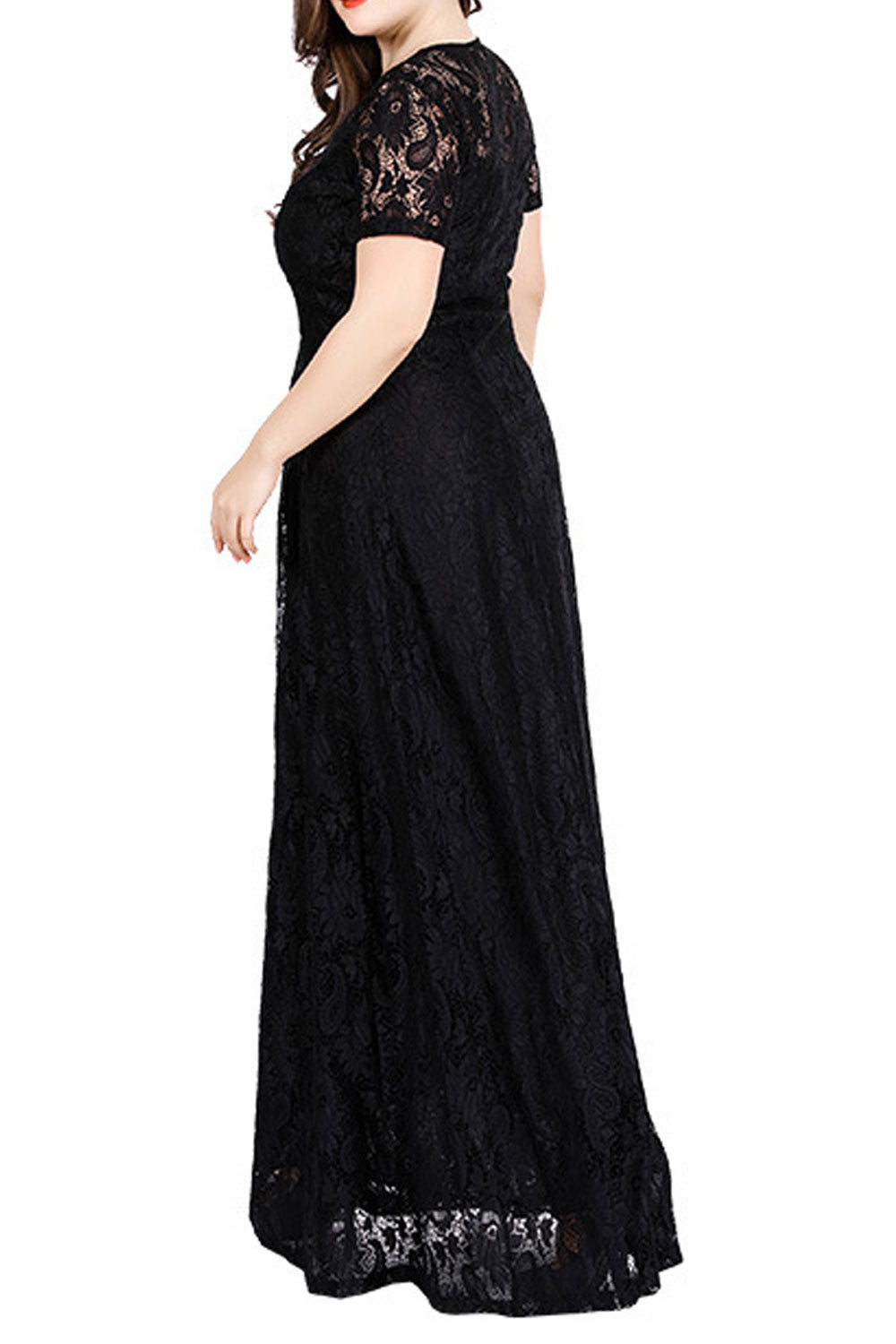 Women Plus Flower Lace Floor Length Dress - C12728ZWD