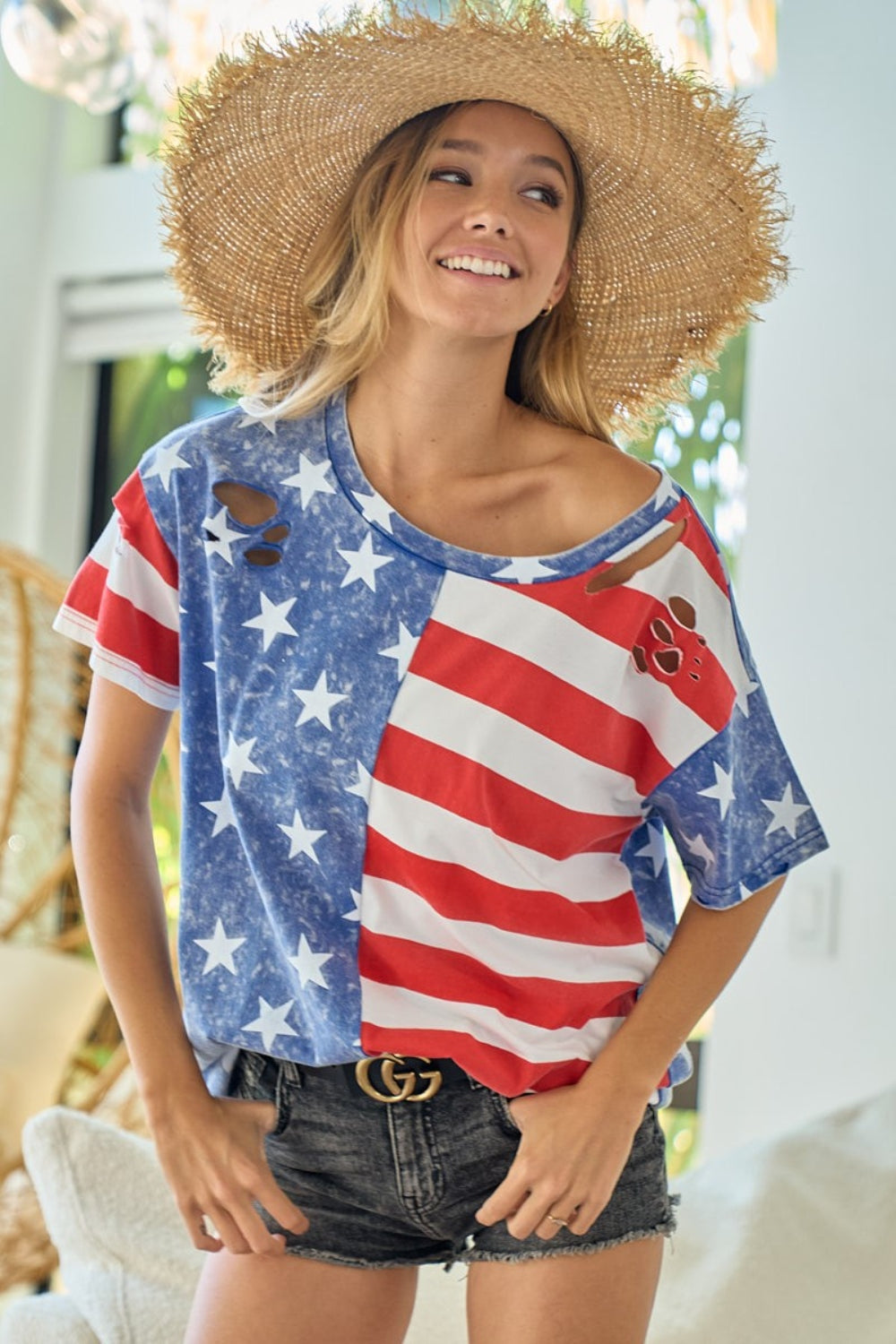 Women's BiBi American Flag Theme Short Sleeve T-Shirt