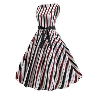 Women Fashion Sleeveless Striped Pattern Swing Dress - C8847ZWD