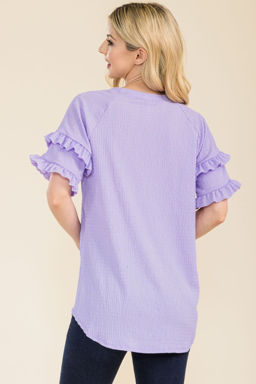 Women's Celeste Full Size Ruffle Short Sleeve Texture Top