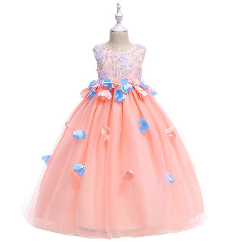 Kids Girls Flower Decorated Embroidered Party Dress - C1062ZBKGD