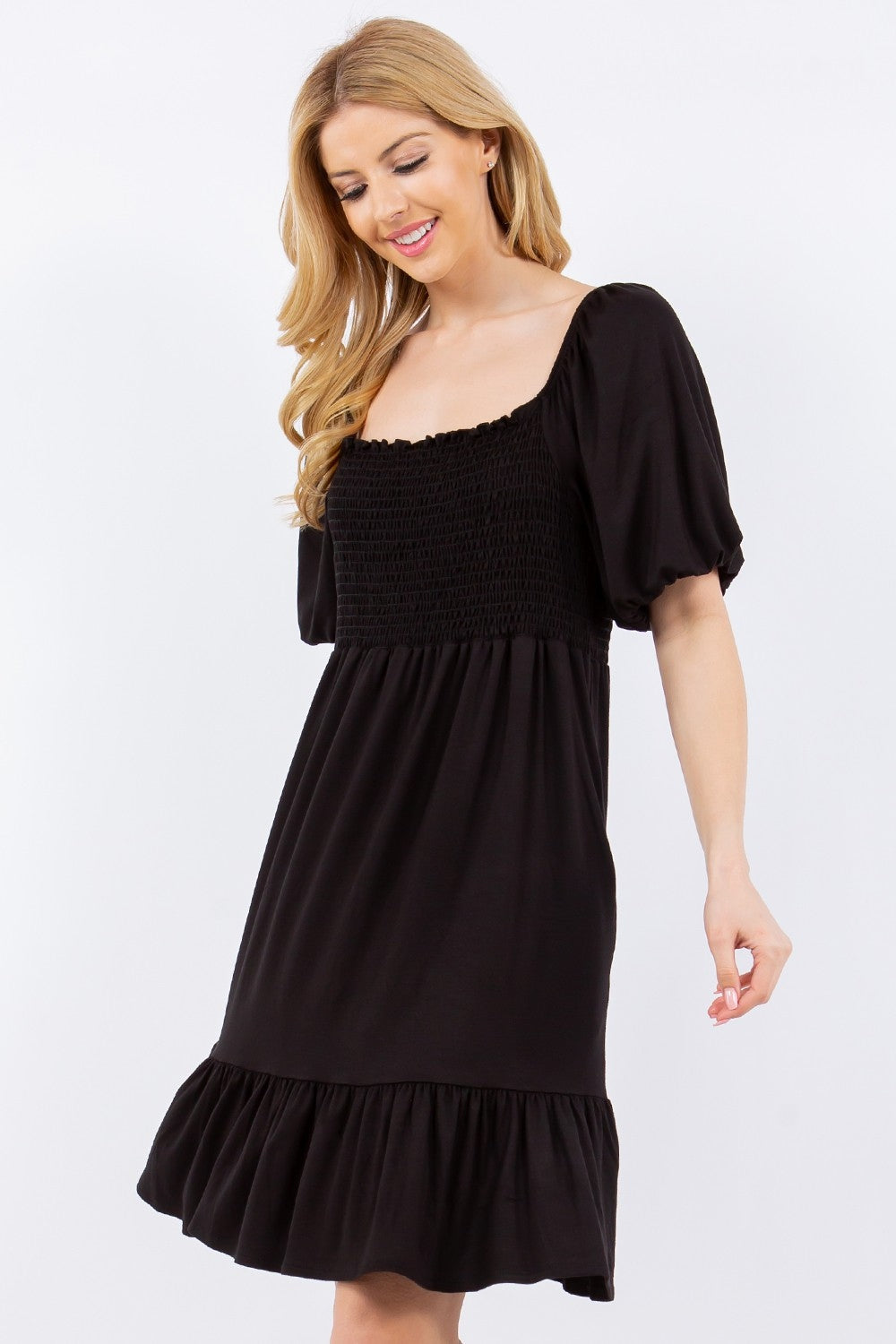 Women's Celeste Full Size Ruffle Hem Short Sleeve Smocked Dress