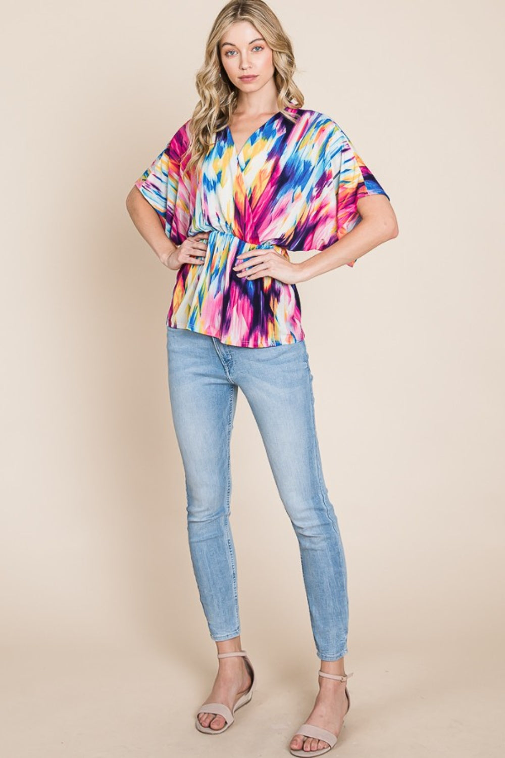 Women's BOMBOM Printed Surplice Peplum Blouse