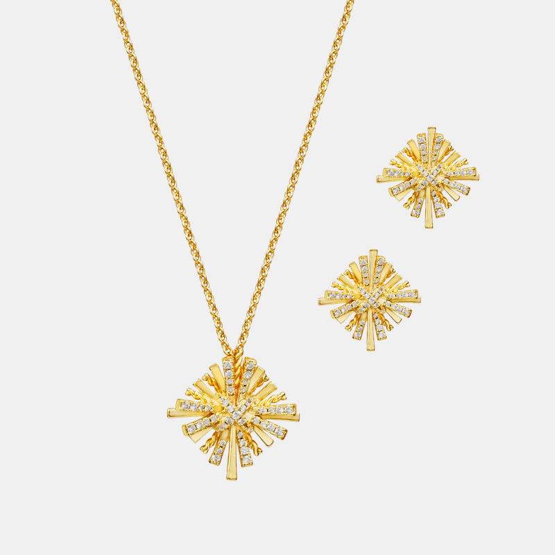 Women's Starburst Gold-Plated Earrings and Necklace Set