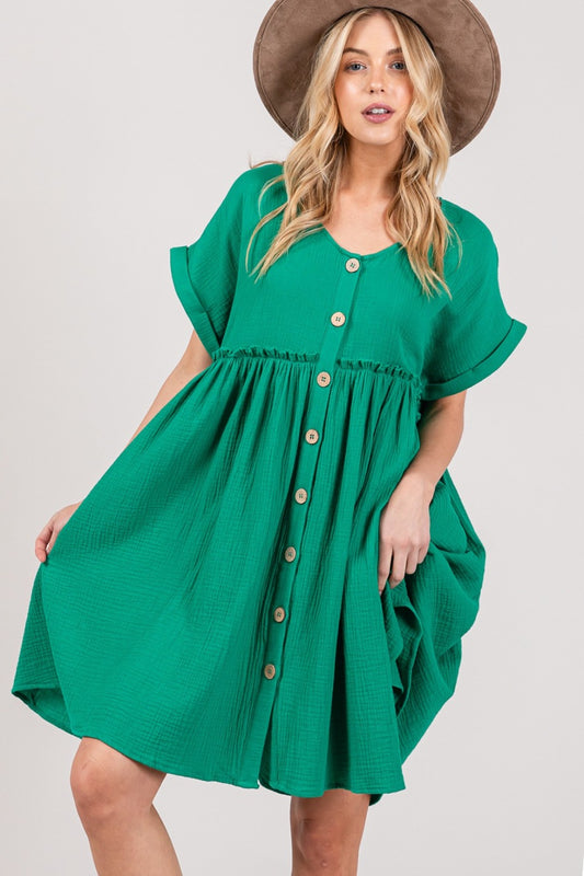 Women's SAGE + FIG Full Size Button Up Short Sleeve Dress