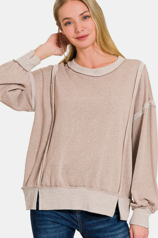 Women's Zenana Washed Exposed-Seam Sweatshirt