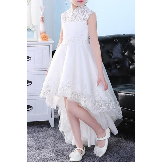 Kids Baby Girls Sleeveless High Sheer Shoulder Dress - C3304KMKGD