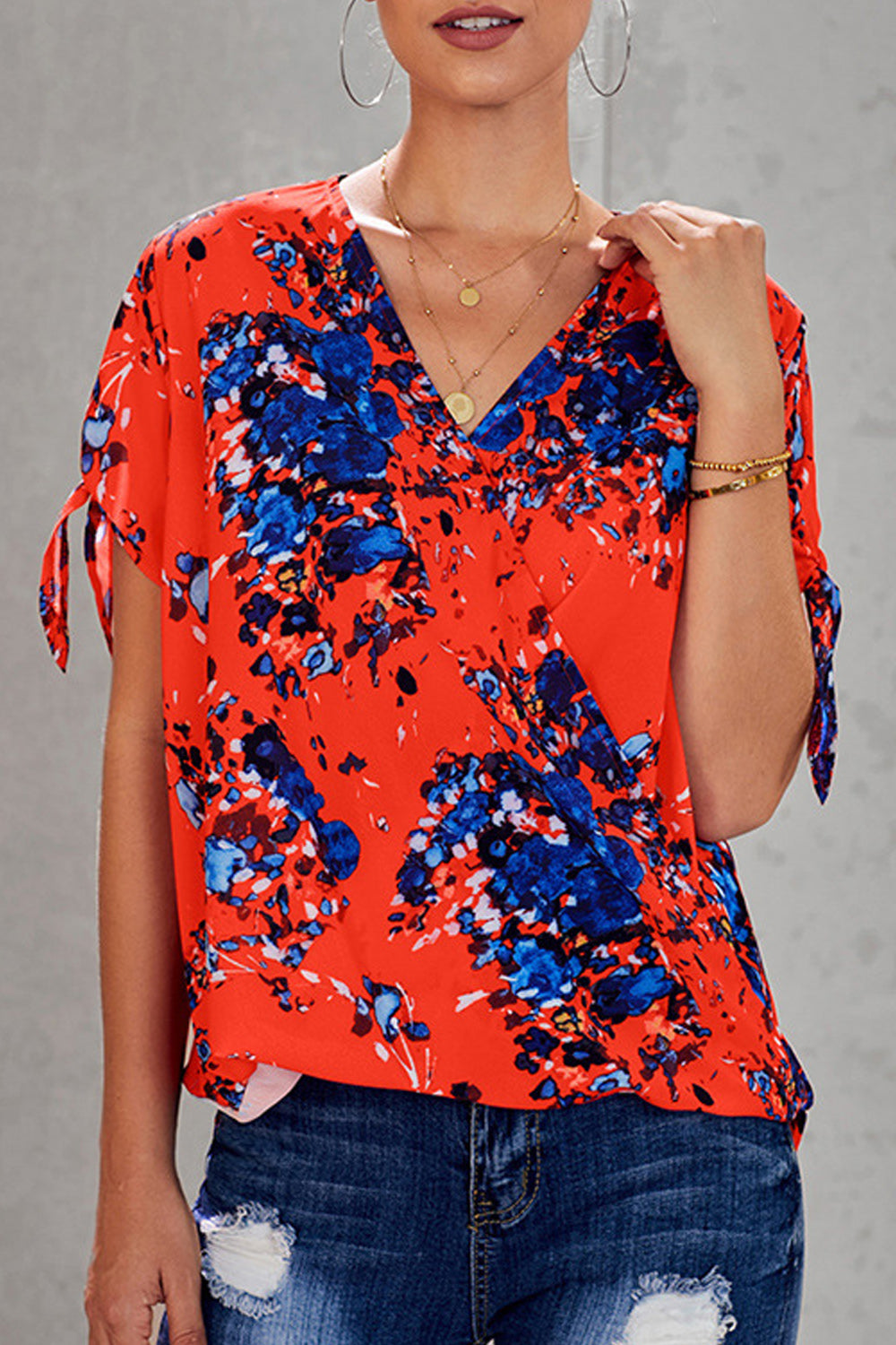 Women Fashionable V-Neck Printed Blouse - WSB67484