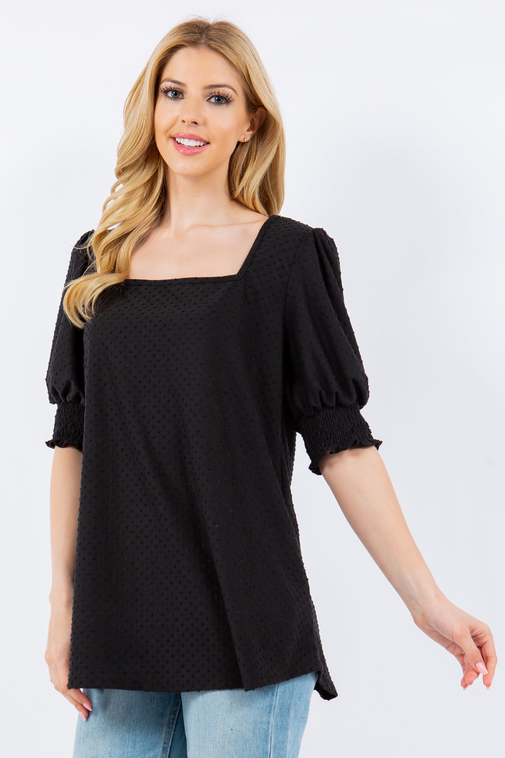 Women's Celeste Full Size Swiss Dot Puff Sleeve Top