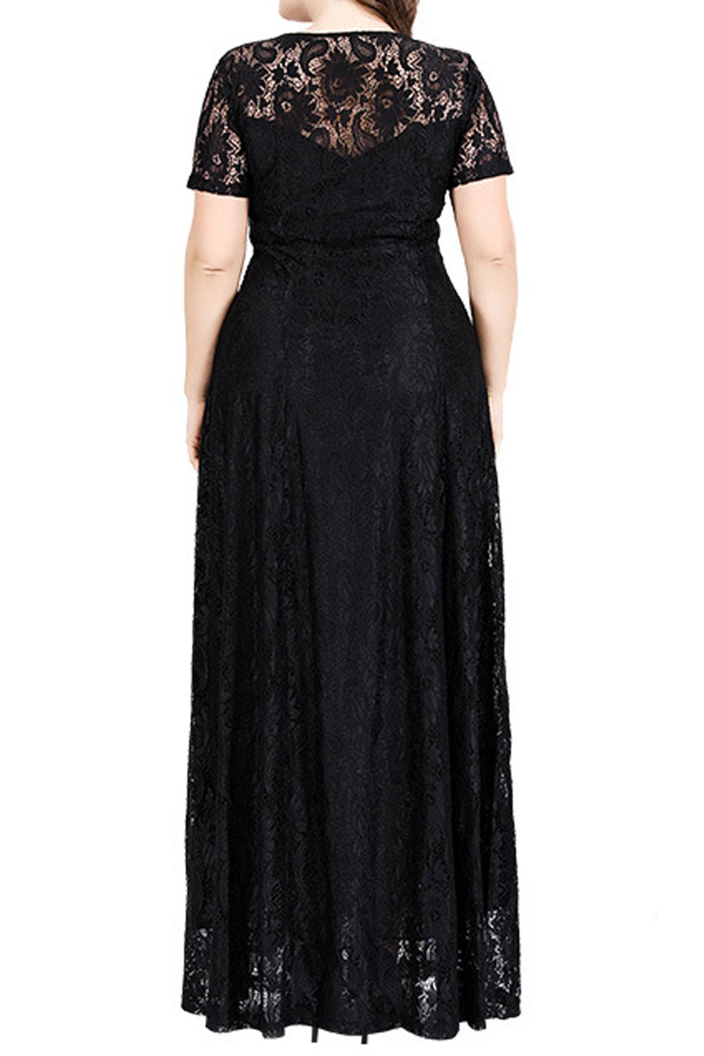 Women Plus Flower Lace Floor Length Dress - C12728ZWD