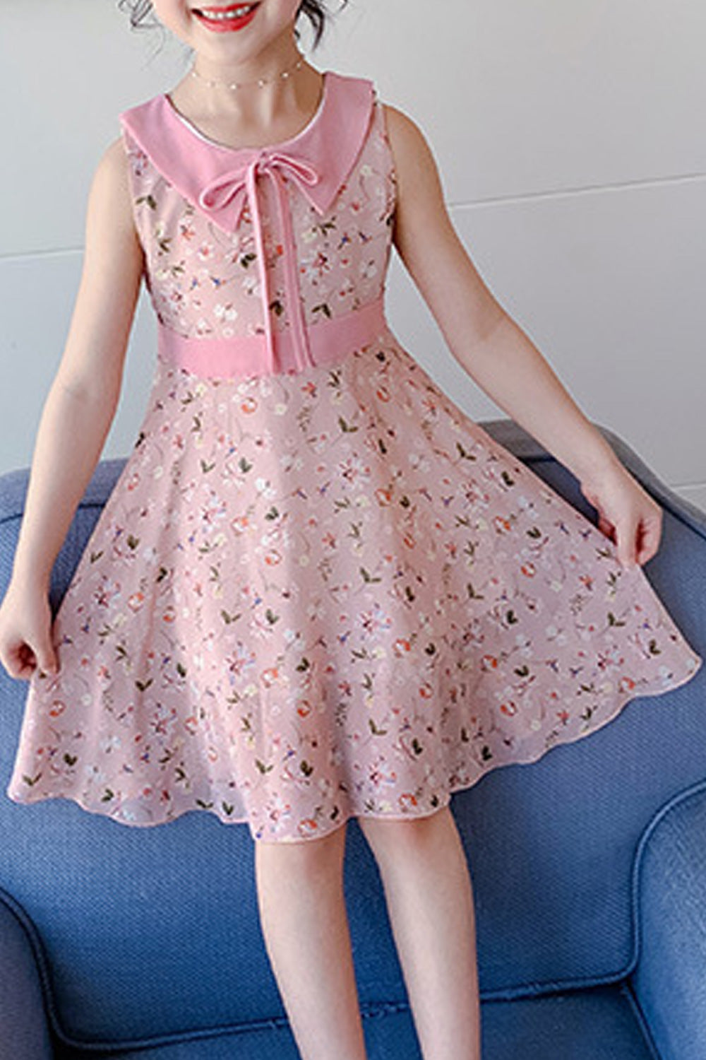 Kids Girls Sleeveless MAgnificent Printed Pattern Zipper Closure Summer Cute Dress - KGD75968