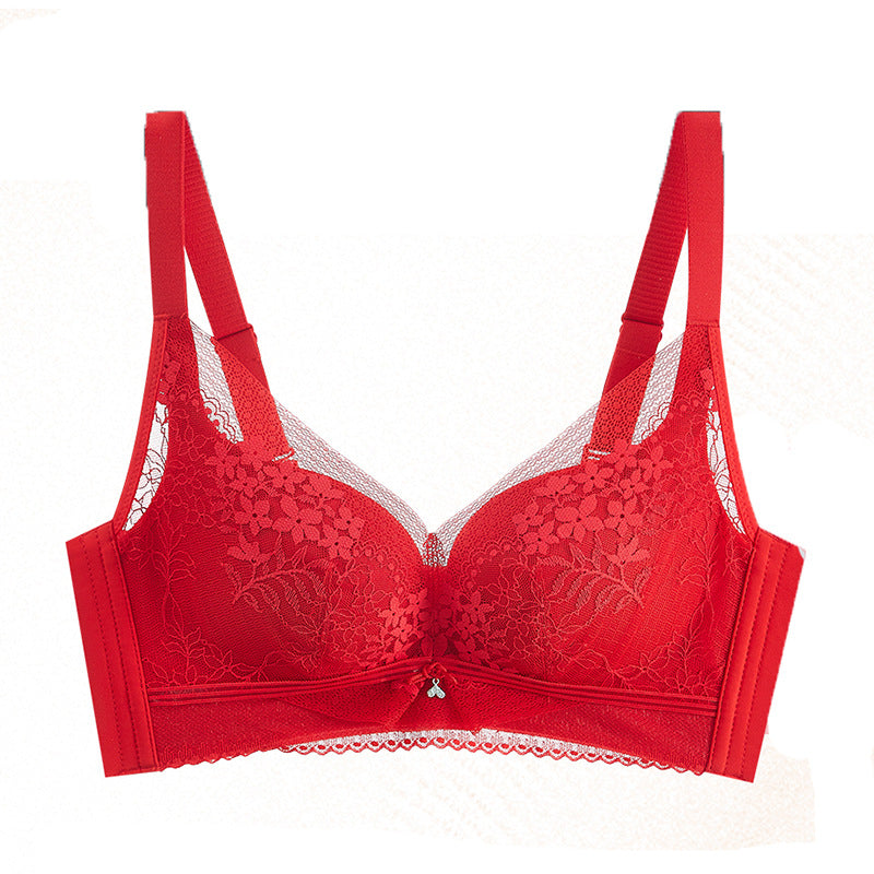 Red underwear women's push-up thin cup no wire sexy lace comfortable bra adjustable top push-up bra