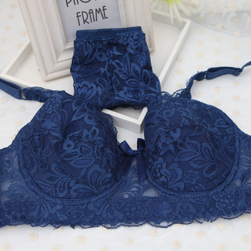 Ultra-thin full lace sexy thin cotton cup set bra plump large cup BC underwear female