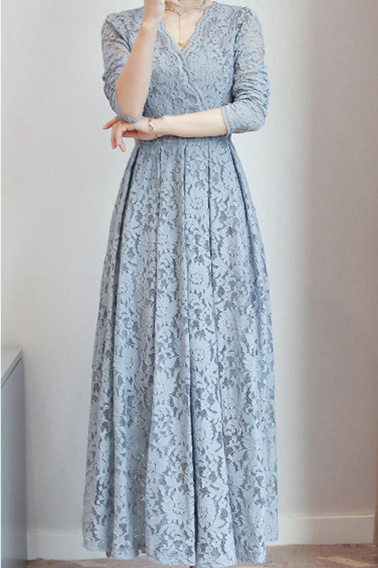 Women Lace Decorated Long Sleeve Dress - C2281JPD