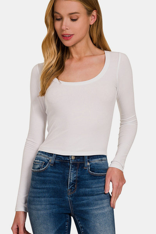 Women's Zenana Scoop Neck Long Sleeve T-Shirt