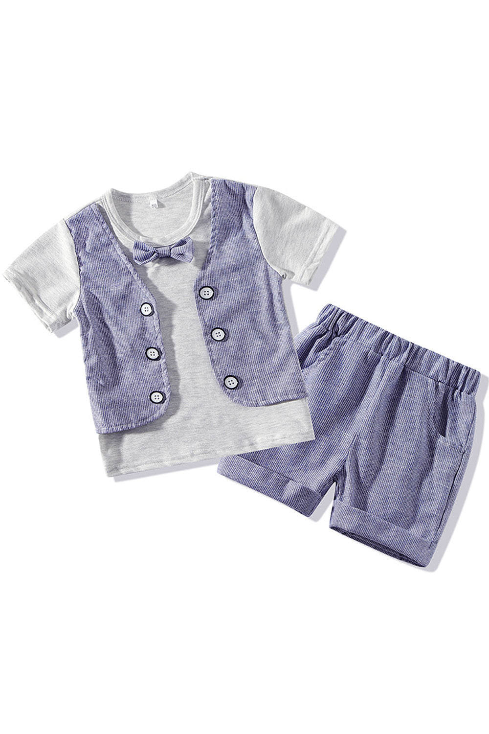 Baby Boys Two Piece Short Sleeve Shirt Striped Short Casual Outfit Set - BTBO68799