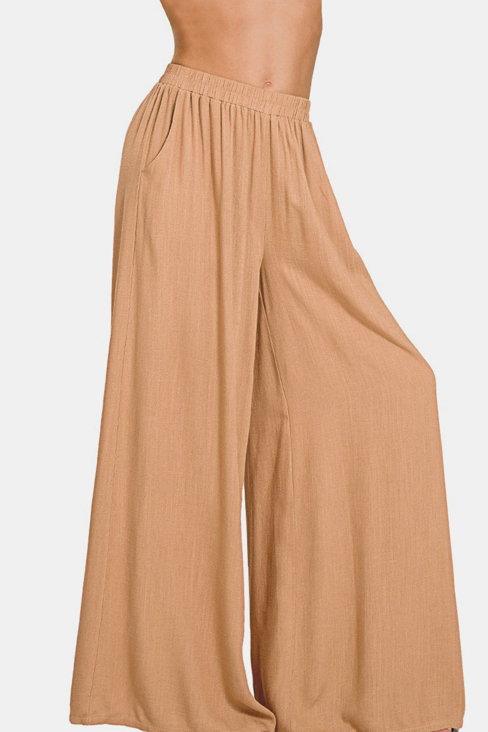 Women's Zenana Pleated Linen Blend Wide Leg Pants