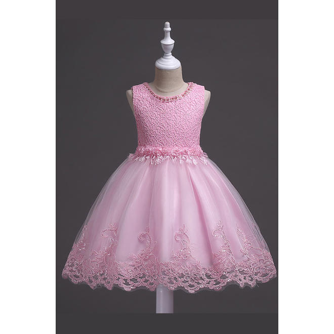 Kids Baby Girls Designed Neck Lace Bust Dress - C629JPKGD