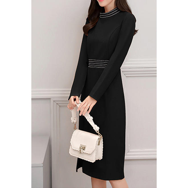 Women Long Sleeve Solid Color Slim Dress - C2522ZBD