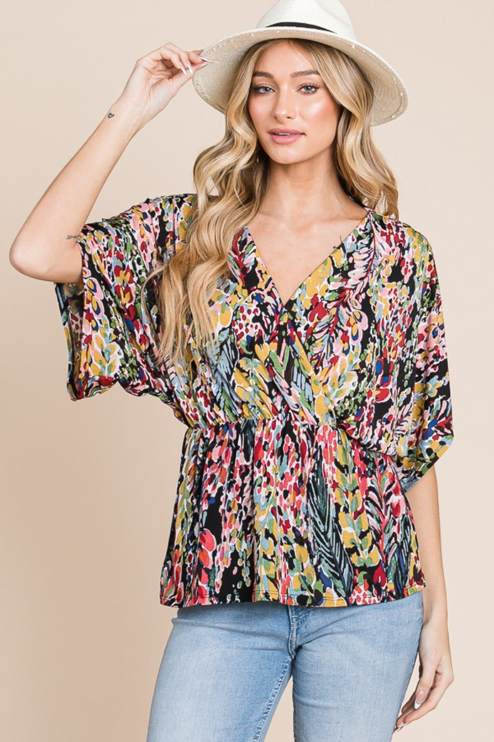 Women's BOMBOM Printed Surplice Peplum Blouse