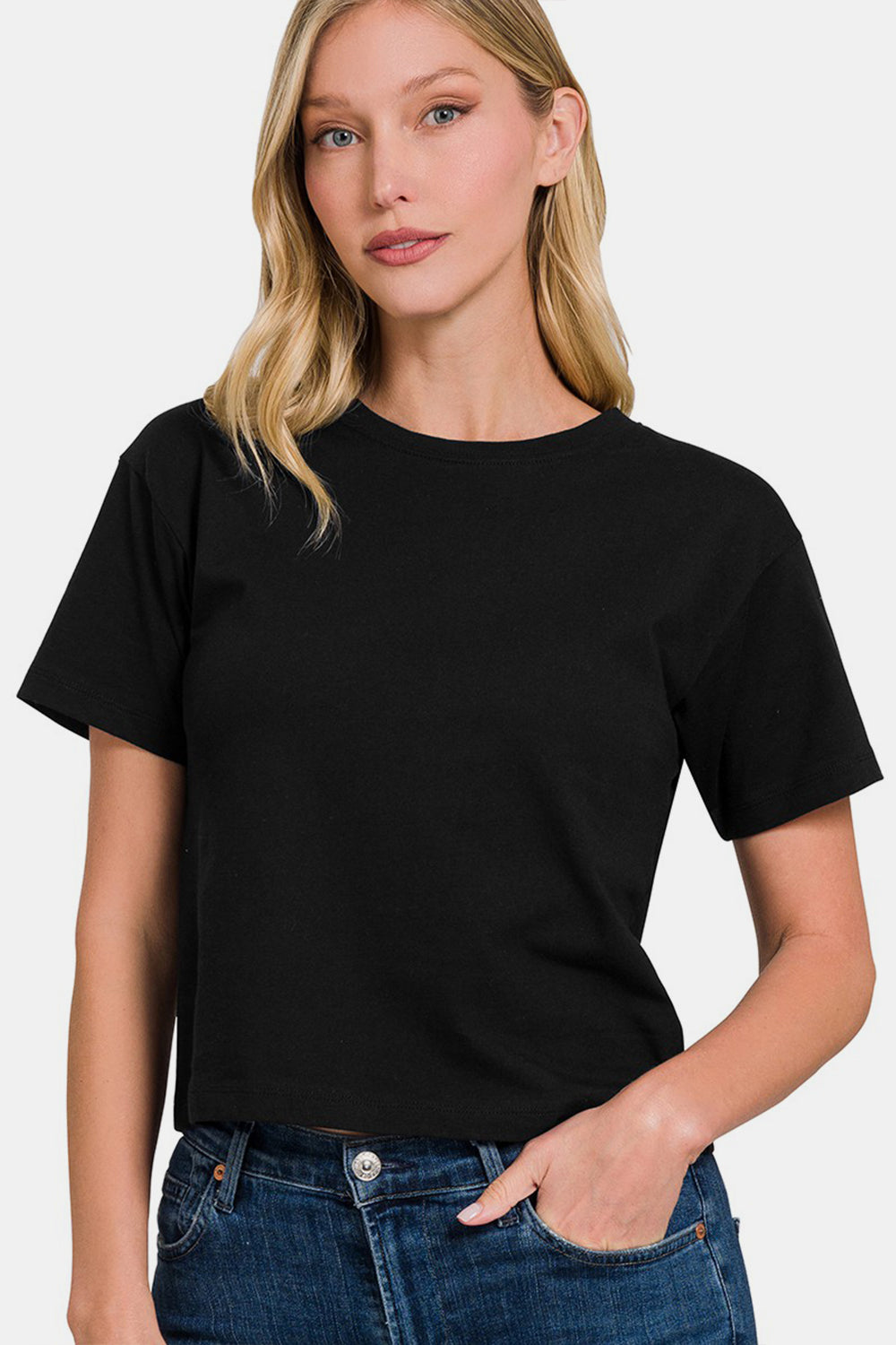 Women's Zenana Round Neck Short Sleeve Cropped T-Shirt