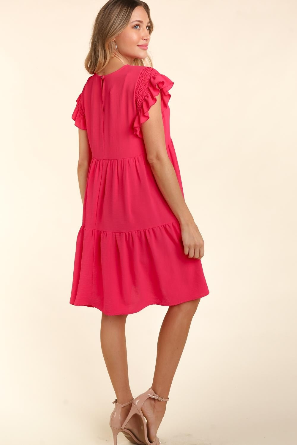 Women's Haptics Full Size Smocking Ruffle Short Sleeve Dress with Pockets