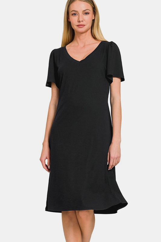 Women's Zenana V-Neck Short Sleeve Dress