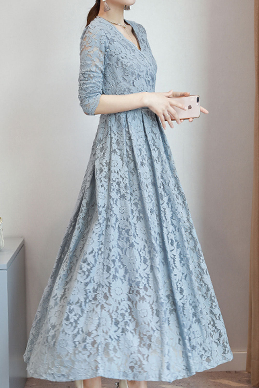 Women Lace Decorated Long Sleeve Dress - C2281JPD