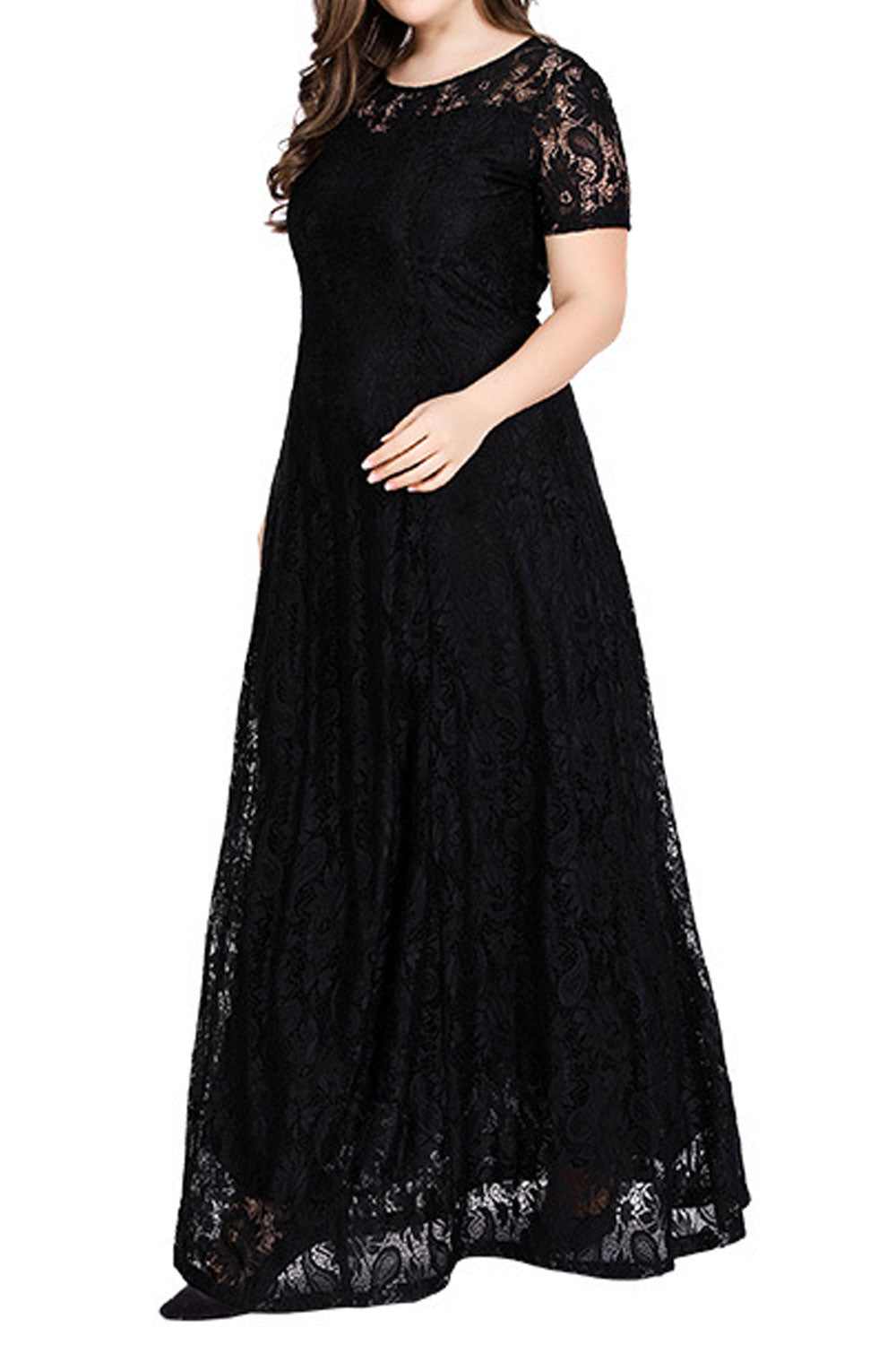 Women Plus Flower Lace Floor Length Dress - C12728ZWD