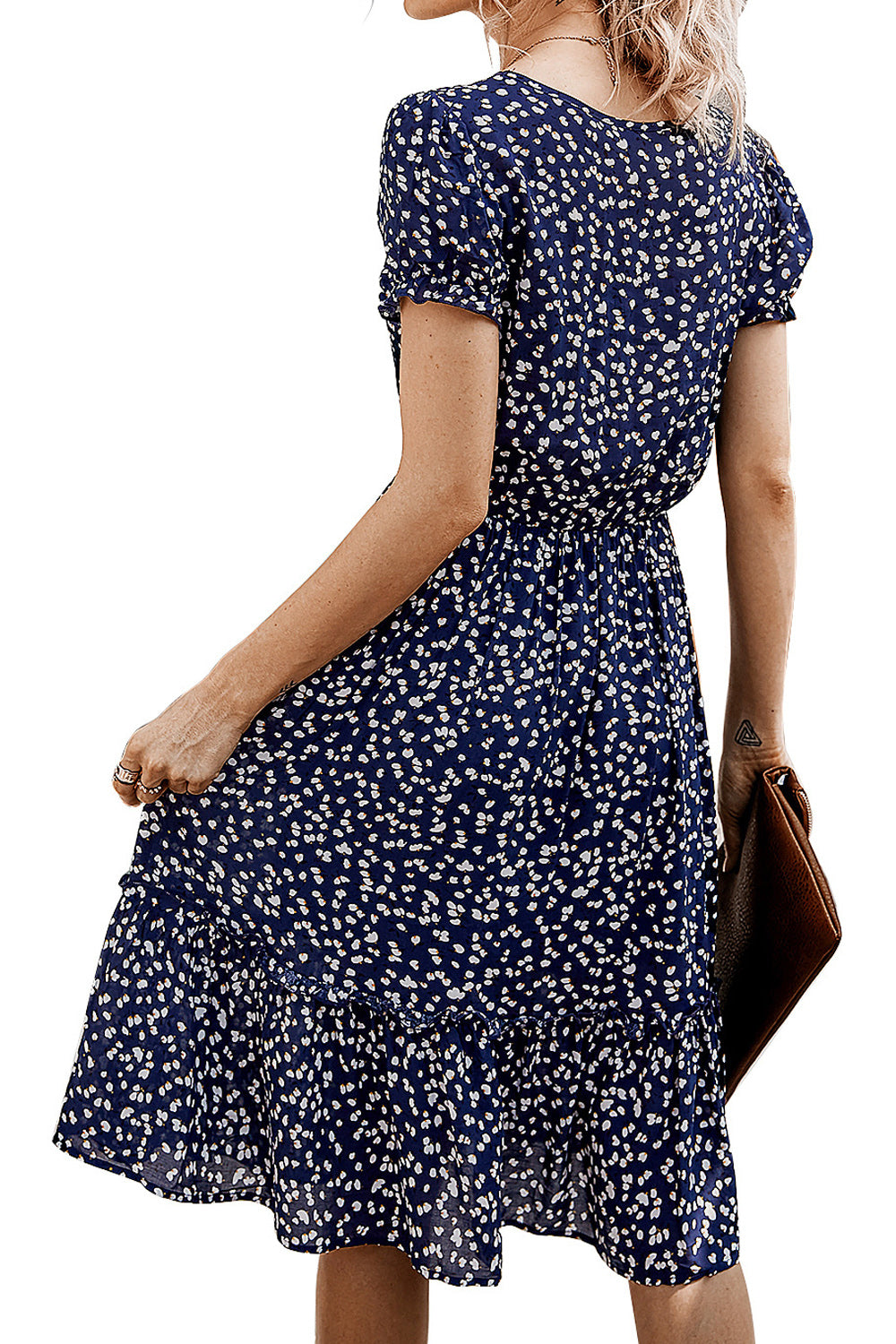 Women Short Sleeve Tremendous V-Neck Mid Length Printed Style Summer Dress - WD74479