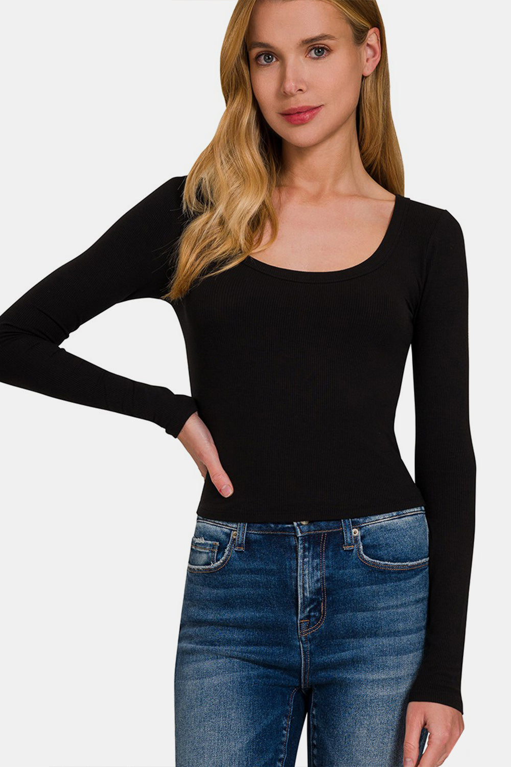 Women's Zenana Scoop Neck Long Sleeve T-Shirt