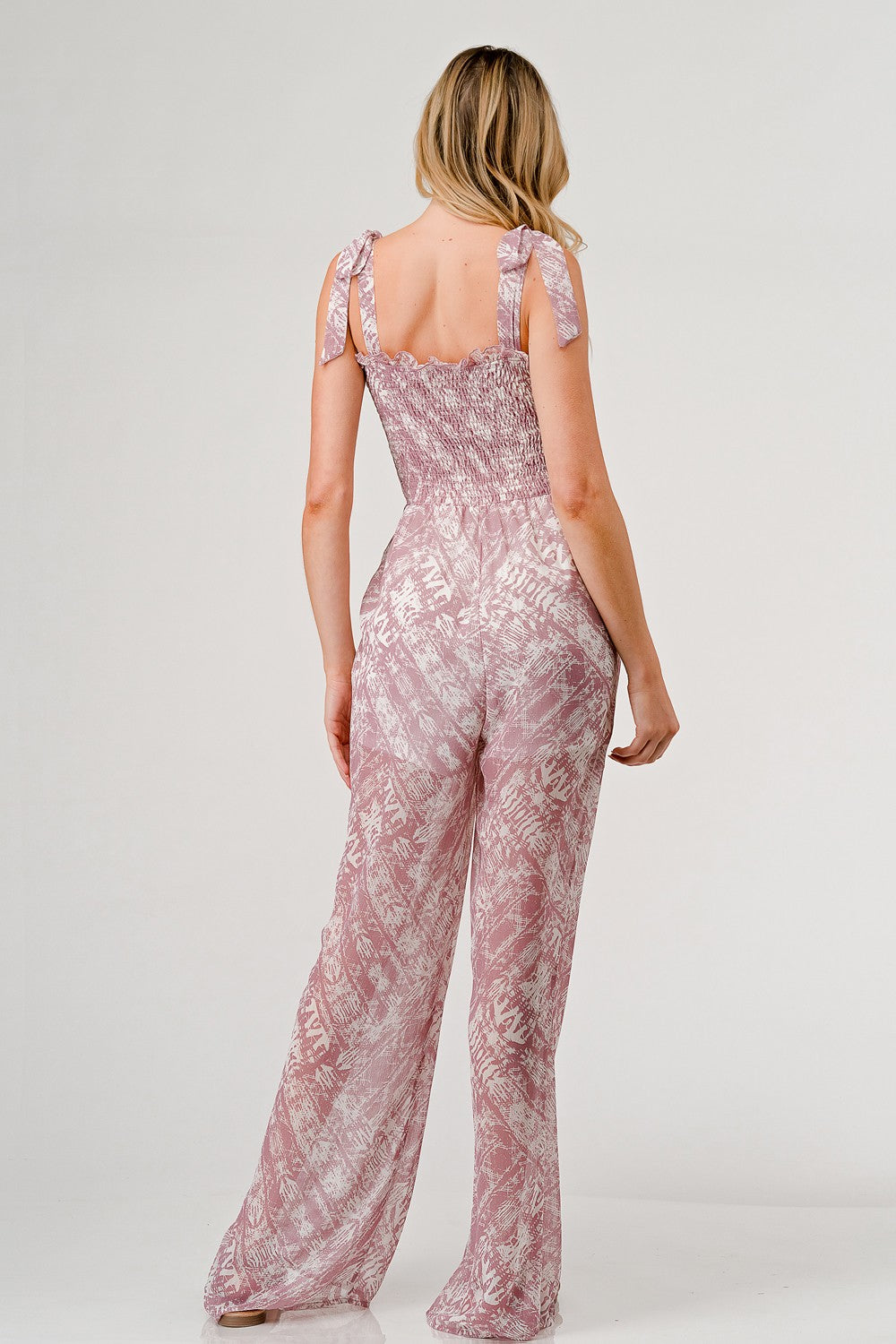 Women's GeeGee Printed Tie Shoulder Wide Leg Jumpsuit