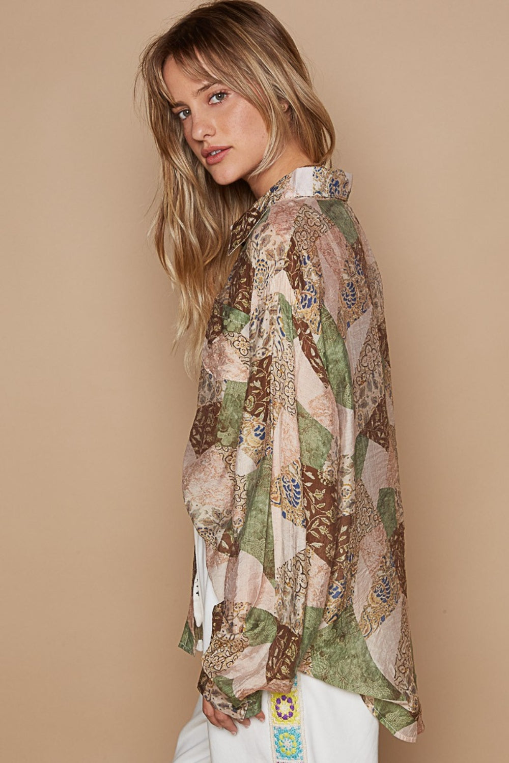 Women's POL Button-Down Long Sleeve Printed Shirt