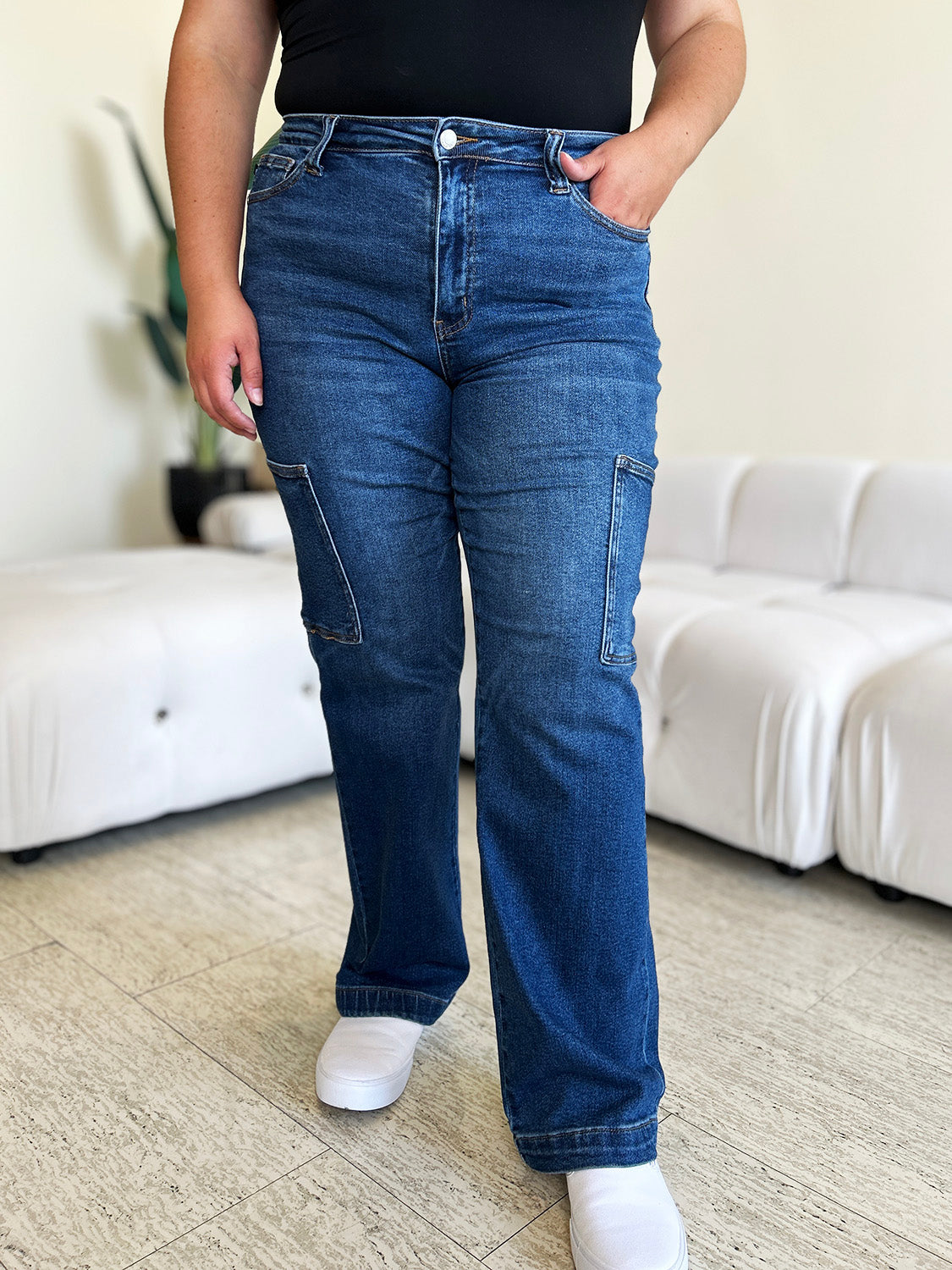 Women's Judy Blue Full Size High Waist Straight Cargo Jeans