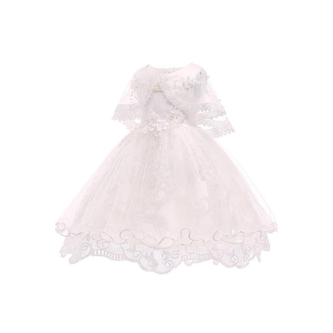 Kids Girls Lace Embroidery Sleeveless Solid Colored Puff Skirt Beautiful Dress - C2434JPKGD