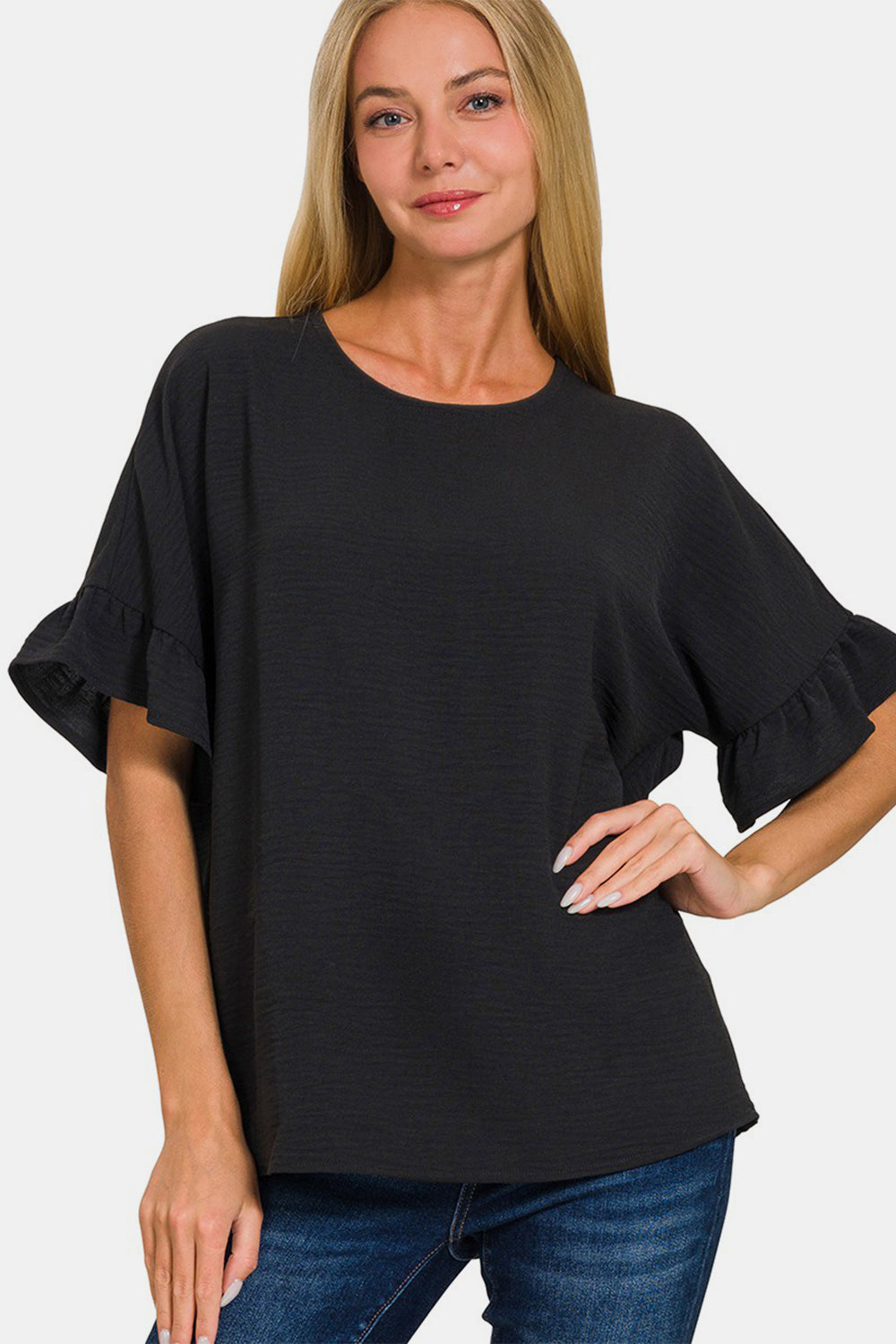 Women's Zenana V-Neck Flutter Sleeve Top