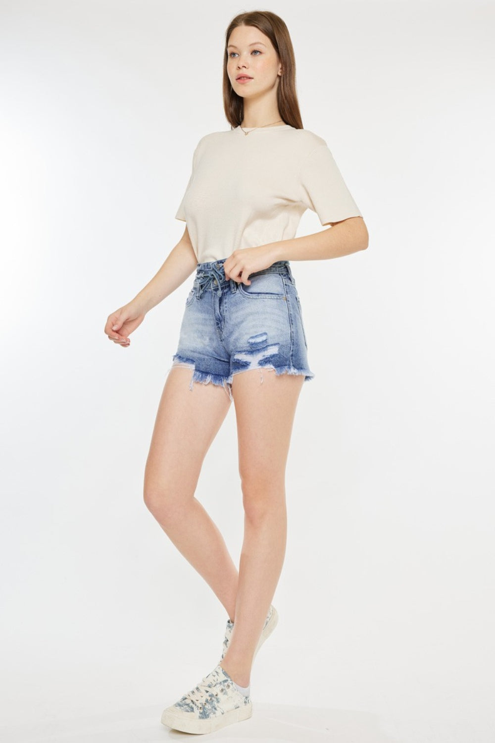 Women's Kancan High Rise Frayed Hem Denim Shorts