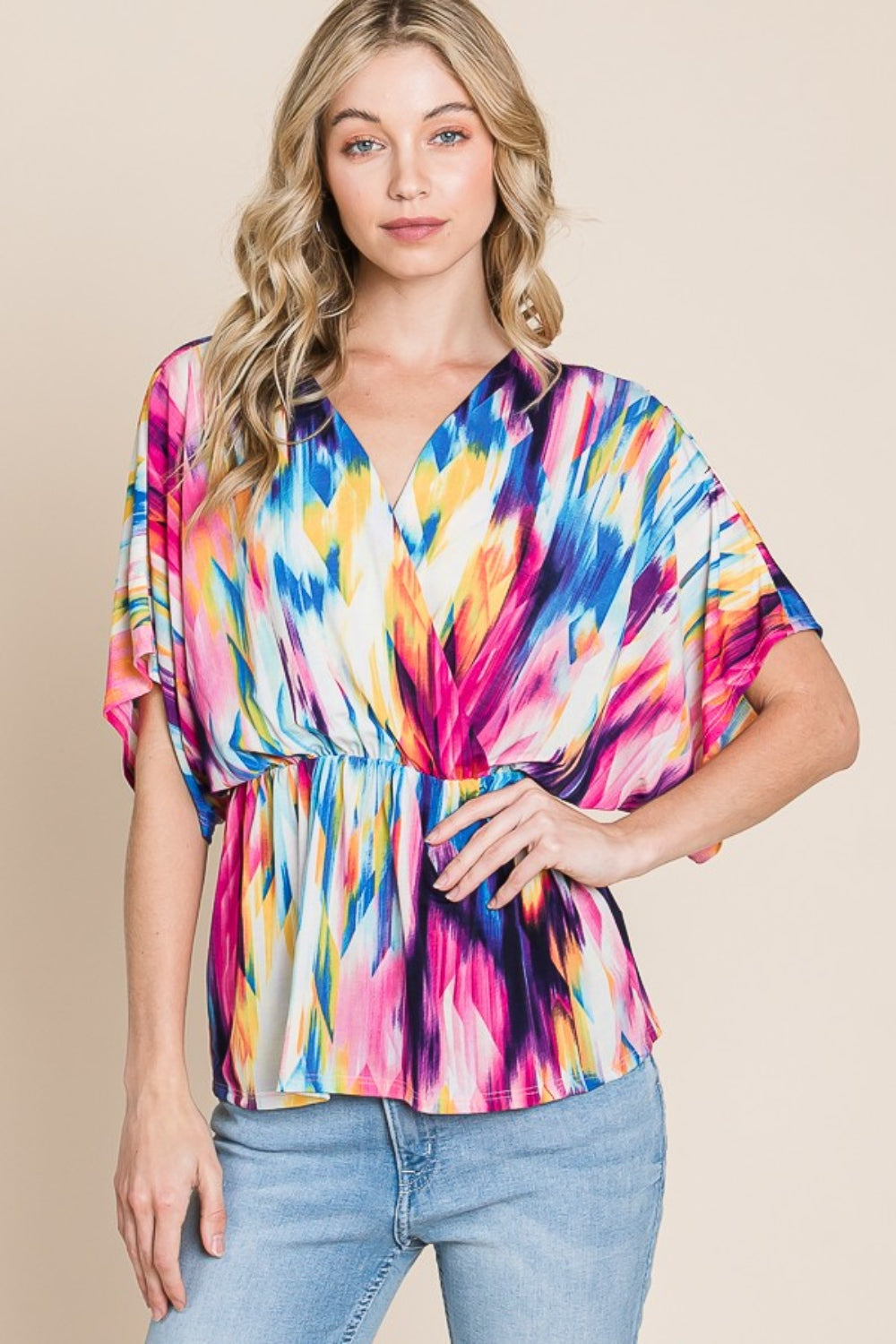 Women's BOMBOM Printed Surplice Peplum Blouse